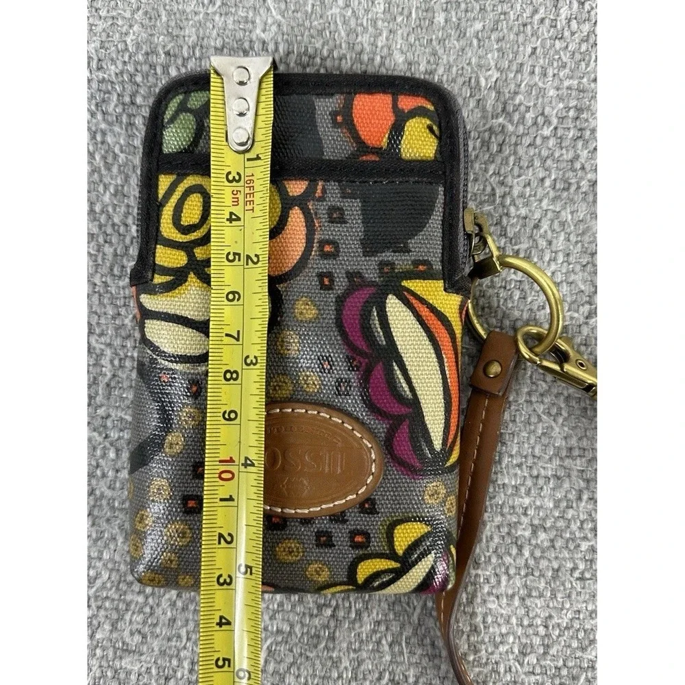 FOSSIL Keyper Carry All Orange Floral Coated Canvas Wristlet Small‎ Wallet
